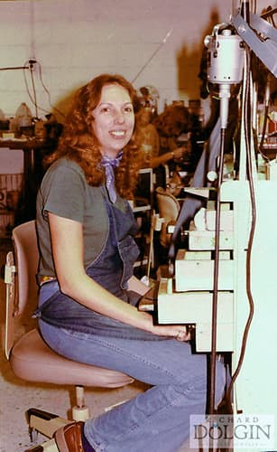 Marsha at the bench in the Dolgins Shop.