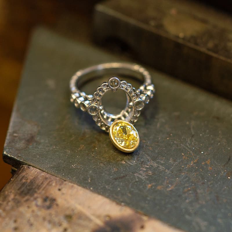 Canary Yellow Diamond Ring ready to be set