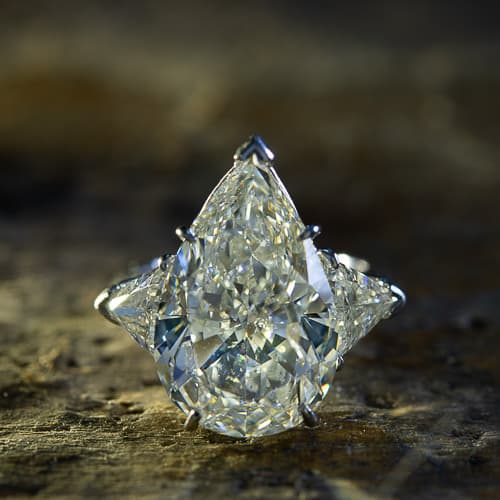 10 carat pear-shaped natural diamond on the jewelers bench in Overland Park, Kansas.