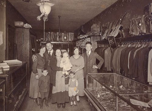 Louis Dolginow and family at the pawnshop in downtown Kansas City.
