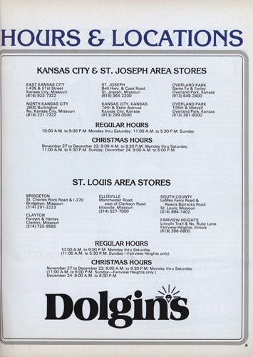 Listing of Dolgins stores when Dolgins was sold