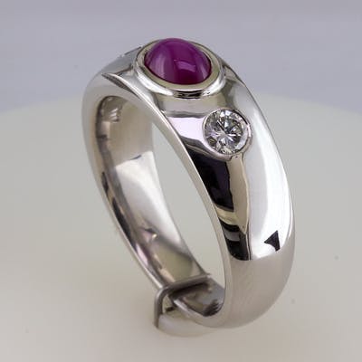 Star Ruby Platinum And Diamond Ring Side View