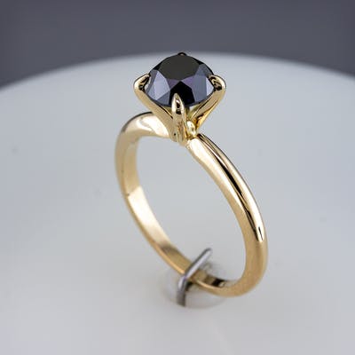 3/4 View of black diamond engagement ring
