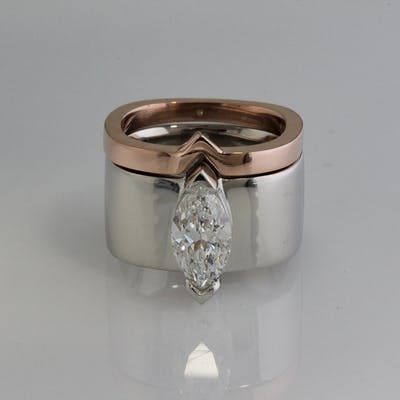Completed 2 carat marquise ring with rose gold shadow band