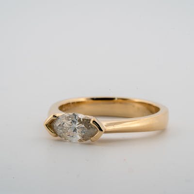 East-West Marquise diamond engagement ring 3/4 view