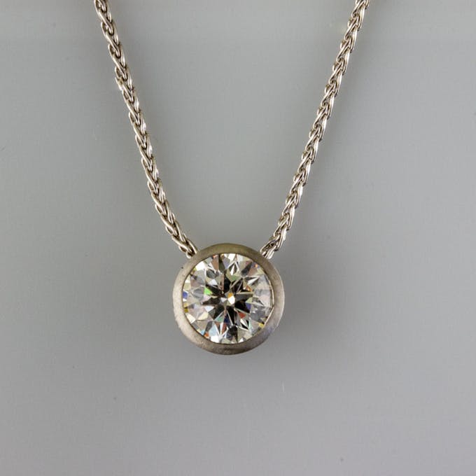 Round diamond bezel set pendant slide with chain