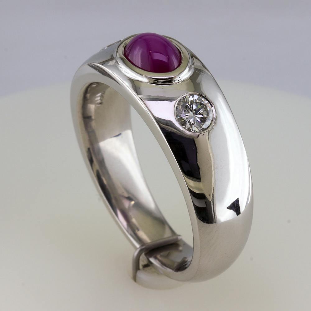 Star Ruby Platinum And Diamond Ring Side View
