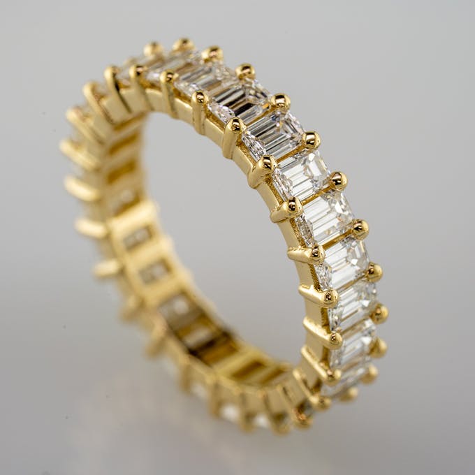 Top view of emerald cut eternity band