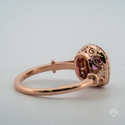 Pink Sapphire in Rose gold underneath view