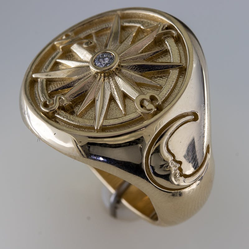 View of custom marine compass ring